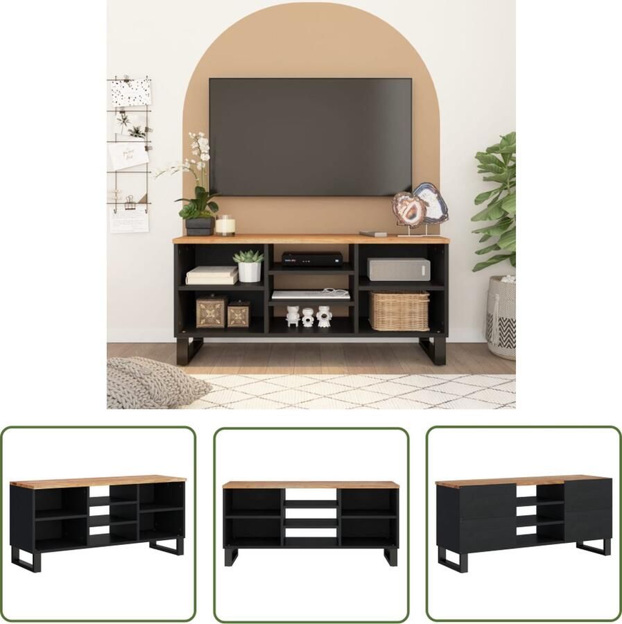The Living Store Tv-meubel 100x33x46 cm massief acaciahout en bewerkt hout Tv-meubel Acacia Houten Meubilair Salontafel Media Kast Opbergkast - Foto 2
