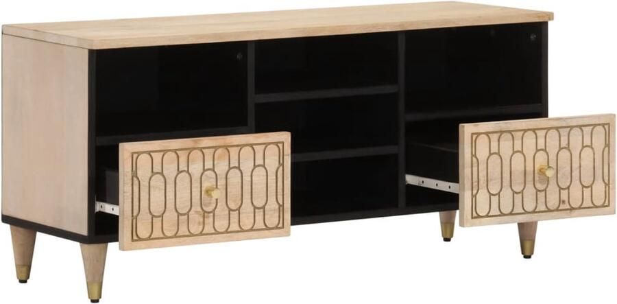 The Living Store Tv-meubel 100x33x46 cm massief mangohout Tv-meubel Mango Wood Salontafel Living Room Furniture Vintage Style - Foto 4