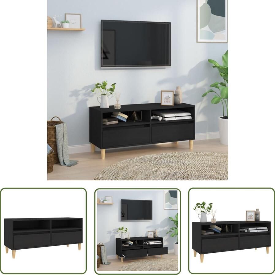 The Living Store Tv-meubel 100x34 5x44 5 cm bewerkt hout zwart Tv Meubels Tv Kast Houten Tv Kast Zwart Tv Meubel Klassieke Tv Kast - Foto 2