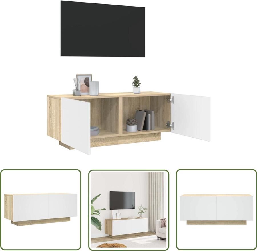 VidaXL Tv-meubel 100x35x40 cm Wit en Sonoma Eiken Tv-meubel Salontafel Hfi-kast Meubilair Houten Tv-stand Wit En Sonoma Eiken Modern Tv-meubel Compact Tv-meubel Televisiemeubelen Livingroom Furniture Home Entertainment Center