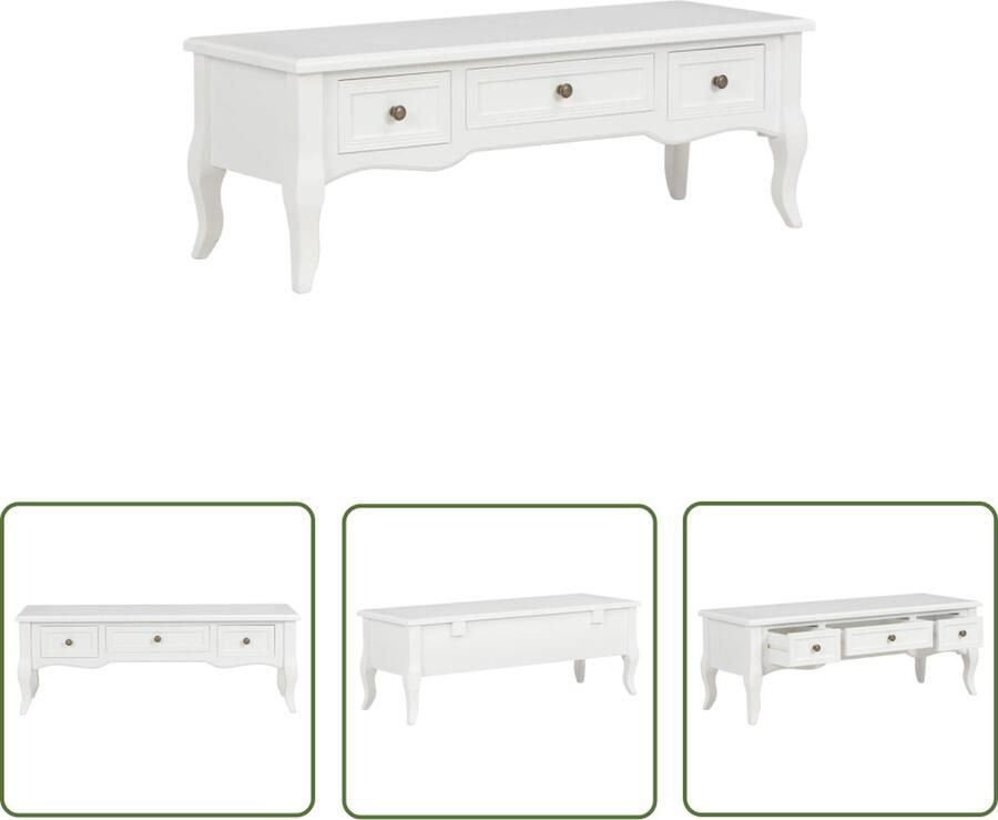 The Living Store Tv-meubel Franse stijl MDF en grenenhout 100 x 35 x 35 cm Wit Tv-meubel Houten Tv-standaard Frans Tv-meubel Wit Tv-meubel Tv-kasten - Foto 2