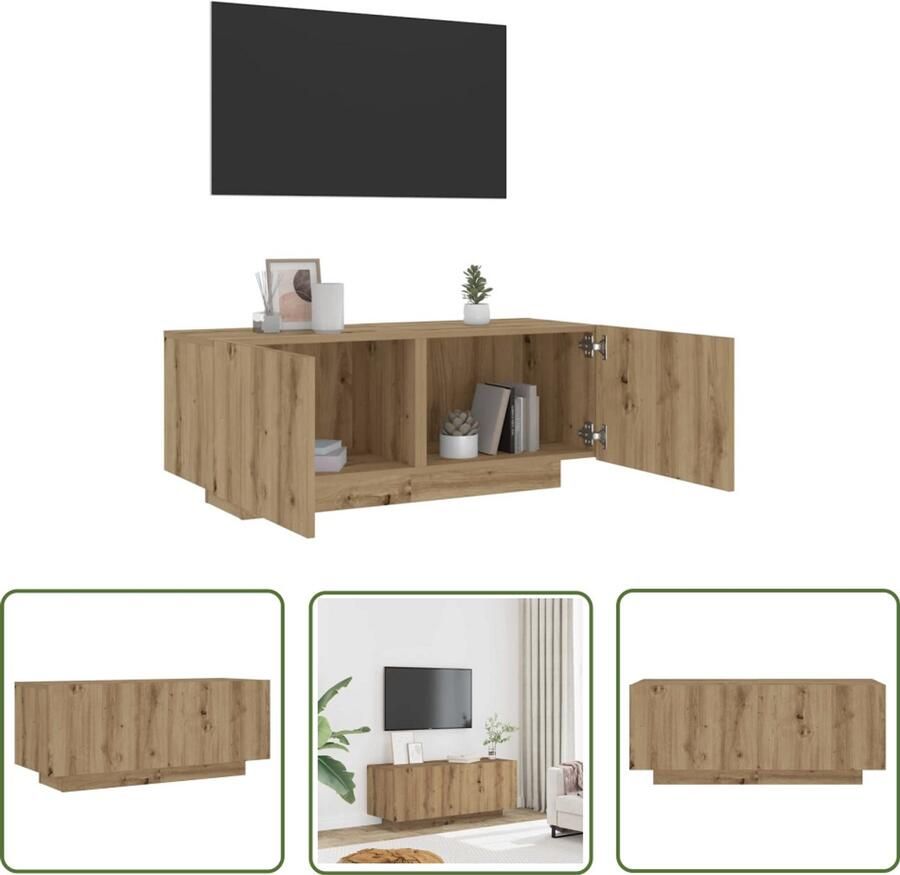 The Living Store vidaXL Tv-meubel 100x35x40 cm bewerkt hout artisanaal eikenkleurig Tv-meubel Salontafel Houten Tv-standaard Mediacaast Opberg Kast - Foto 2