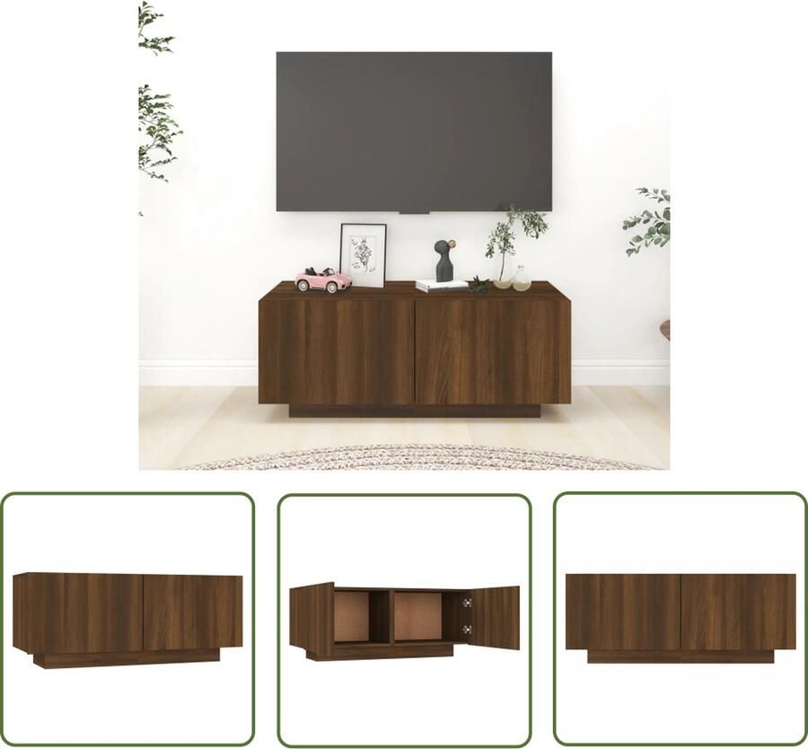 The Living Store Tv-meubel 100x35x40 cm bewerkt hout bruin eikenkleur Tv-meubel Houten Tv-meubel Tv-stand Mediakast Salontafel - Foto 2