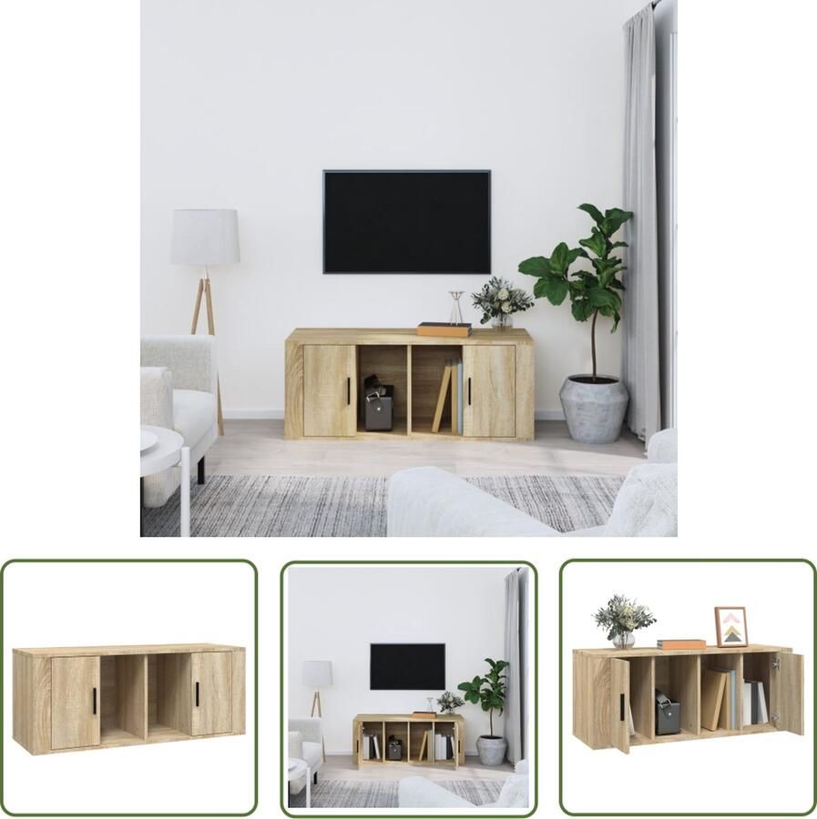 The Living Store TV-meubel Gerookt Eiken 100x35x40 cm Stevig en praktisch TV Kast Houten TV Kast Salontafel Mediabox Tv Meubilair - Foto 2