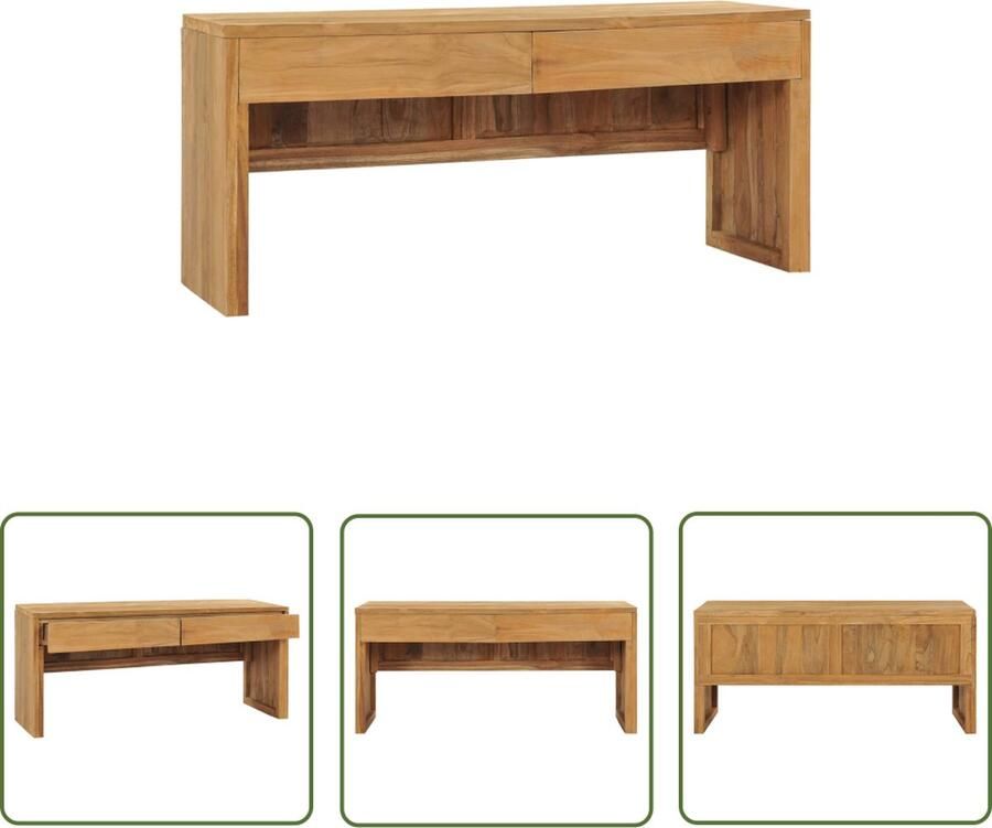 The Living Store TV-Meubel Koloniale Stijl 100x35x45 cm Massief Teakhout Met 2 Lades Tv-meubel Teak Meubilair Salontafel Colonial Design Vintage Tv Stand