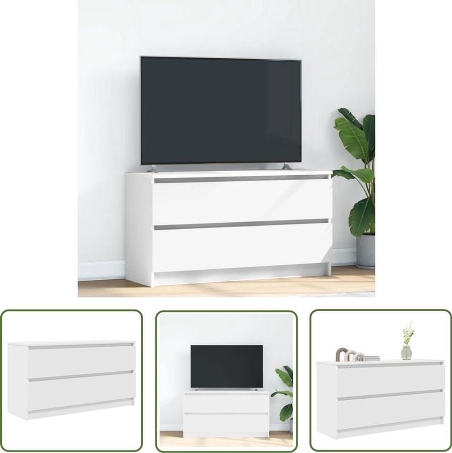 The Living Store Tv-meubel 100x35x54 cm bewerkt hout wit Tv-meubel Houten Tv-kast Salontafel Opbergruimte Tv Stand
