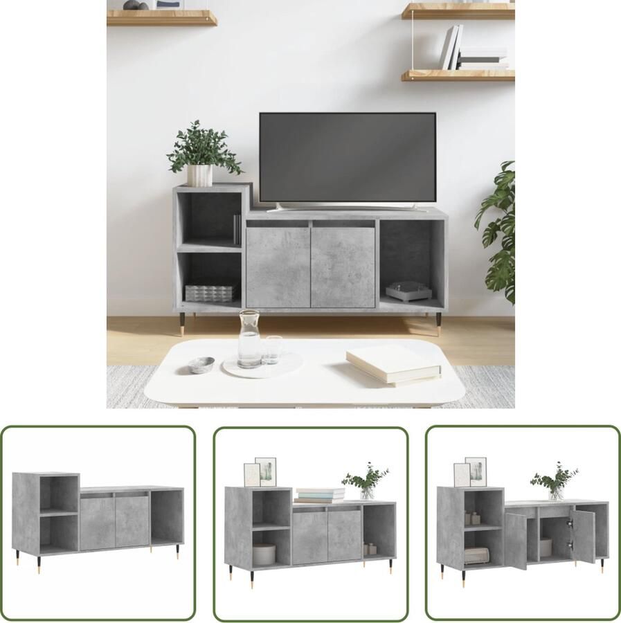 The Living Store TV-meubel betongrijs 100 x 35 x 55 cm stevig en praktisch Tv-meubel Mediakas Salontafel Beton Grijs Houten Tv-kast - Foto 2