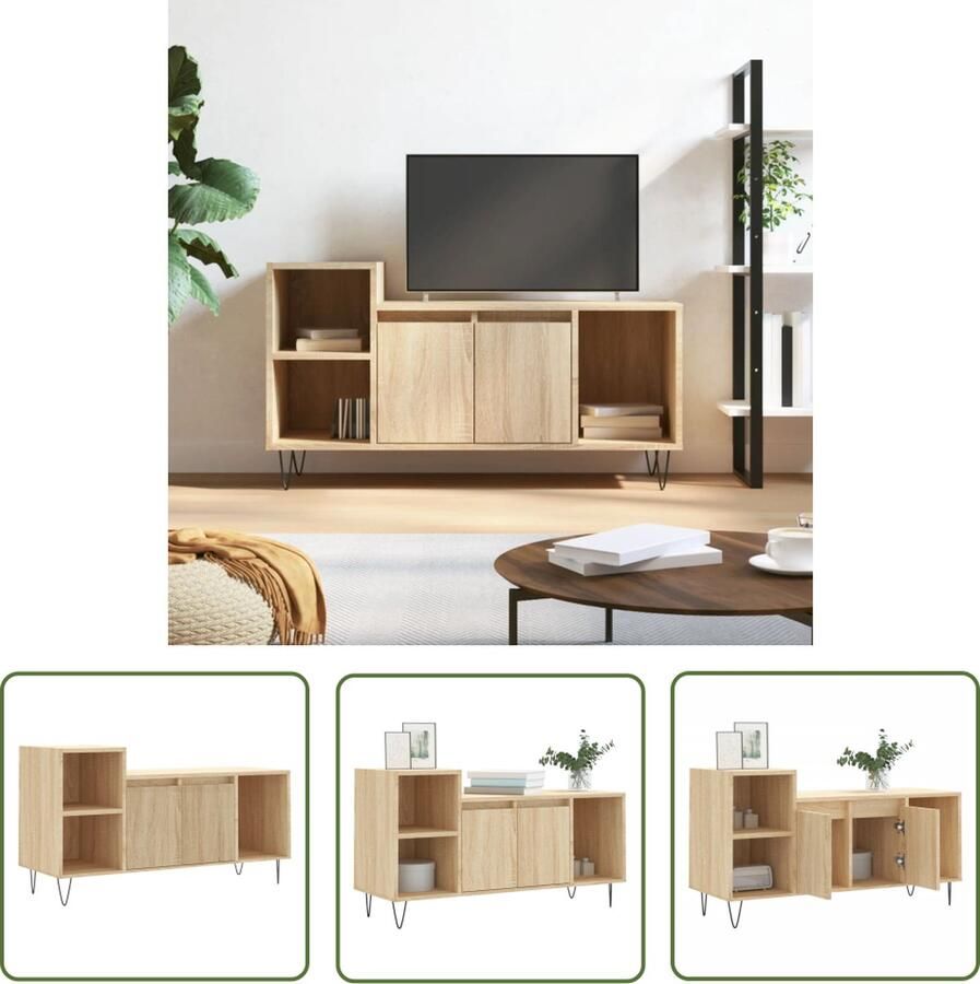 The Living Store Mediakast Sonoma Eiken 100 x 35 x 55 cm Opbergruimte Stevig materiaal Tv Kast Media Kast Salontafel Houten Tv Stand Eiken Tv Tafel
