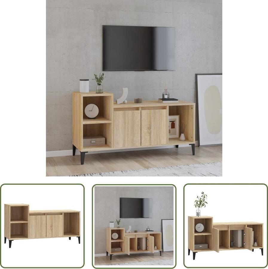 The Living Store Tv-meubel 100x35x55 cm bewerkt hout sonoma eikenkleurig Tv Kast Tv Meubel Salontafel Houten Tv Kast Sonoma Eiken - Foto 2