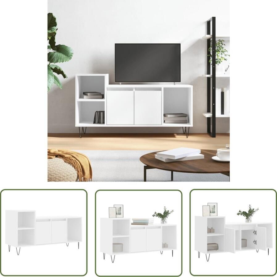 The Living Store TV-meubel Trendy TV-meubels 100 x 35 x 55 cm Wit Tv-meubel Televisiesecretaris Media Kast Salontafel Houten Tv-kast