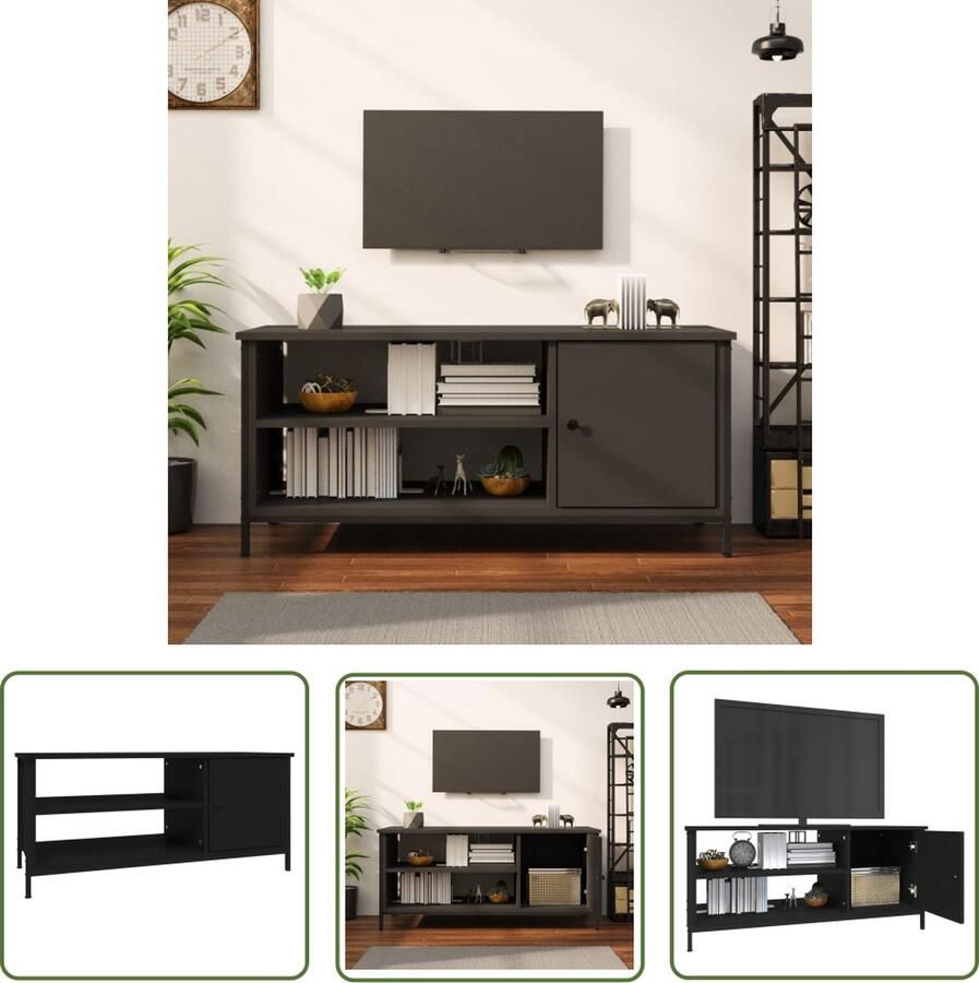 The Living Store Tv-meubel 100 x 40 x 45 cm Zwart Bewerkt hout Tv-meubel Salontafel Zwarte Meubels Houtsoort Kastje - Foto 2
