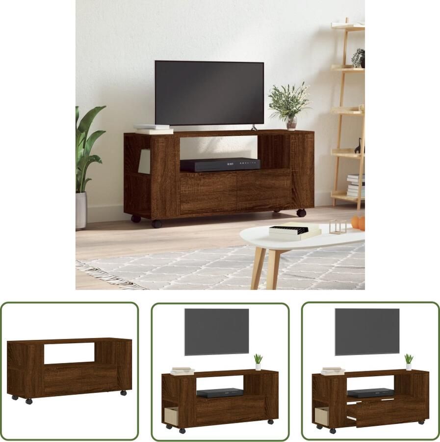 The Living Store Tv-meubel Bewerkt Hout 102 x 34.5 x 43 cm Trendy en praktisch Tv-meubel Houten Tv-meubel Kast Met Lade Mediastand Salontafel - Foto 2