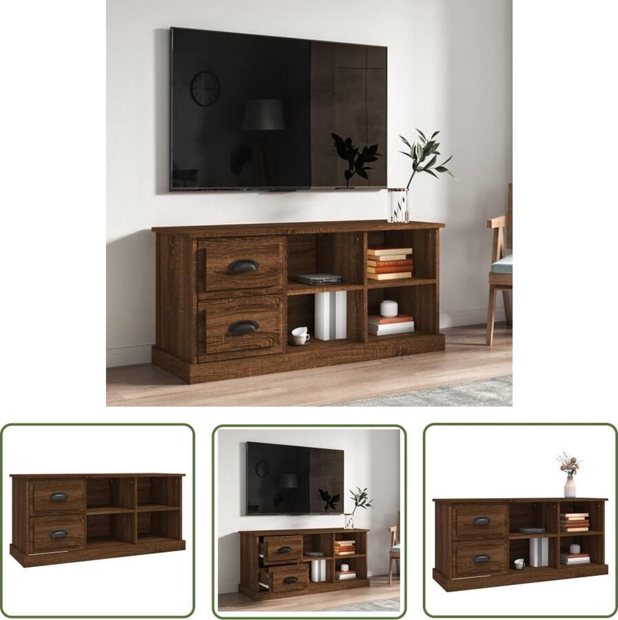 The Living Store Tv-meubel 102x35 5x47 5 cm bewerkt hout bruin eikenkleur Tv Kast Tv Meubilair Houten Tv Kast Bruine Tv Kast Salontafel - Foto 2