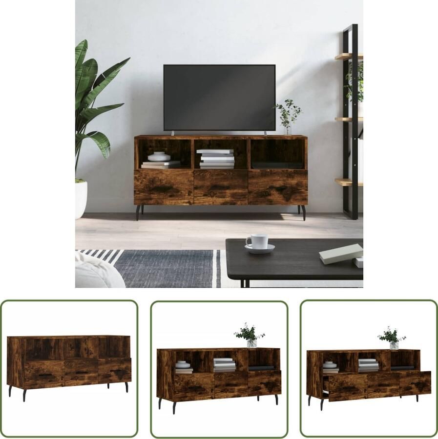 The Living Store TV-meubel Gerookt eiken 102 x 36 x 50 cm Met opbergruimte Tv-meubel Houten Tv-meubel Gerookte Eiken Tv-meubel Salontafel Mediabox - Foto 3