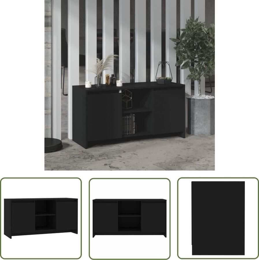 The Living Store Stereokast Zwart 102 x 37.5 x 52.5 cm Montage vereist Tv-meubel Televisiemeubel Mediabox Salontafel Houten Kast - Foto 2