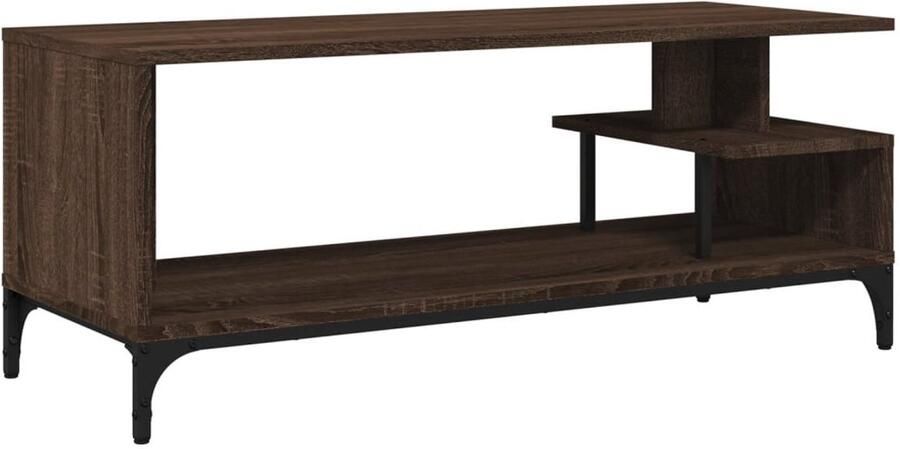 The Living Store Tv-meubel 102x40x41 cm hout en gepoedercoat staal bruineiken Tv-meubel Industrieel Tv-meubel Houten Tv-meubel Bruin Tv-meubel Salontafel - Foto 2