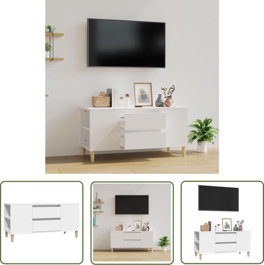 The Living Store Tv-meubel Wit 102 x 44.5 x 50 cm Scandinavisch design Tv-meubel Scandinavisch Design Wit Tv-meubel Houten Tv-stand Houten Tv Kast - Foto 2