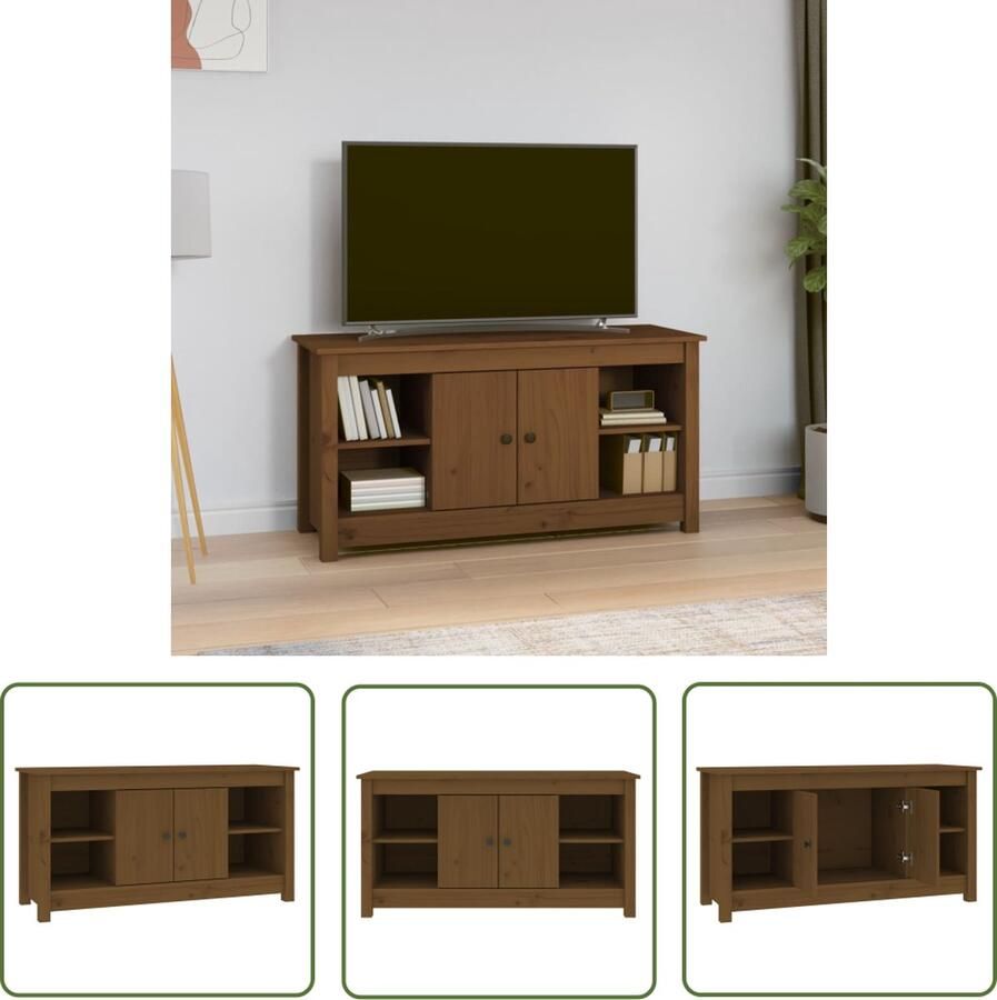 The Living Store Tv-meubel 103x36 5x52 cm massief grenenhout honingbruin Tv Kast Grenoble Hout Honingbruin Tv Meubel Salontafel - Foto 2