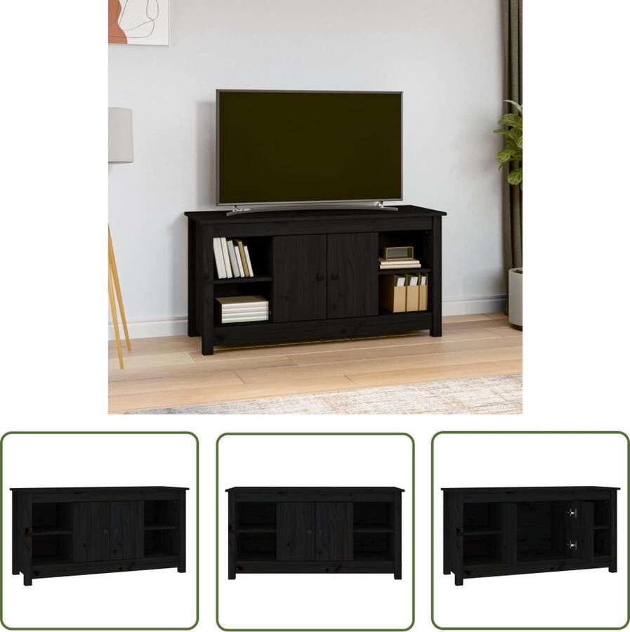 The Living Store vidaXL Tv Meubel Tv Kast Tv-meubel 103x36 5x52 cm massief grenenhout zwart Grenoble Hout Zwarte Tv Kast Houten Tv Kast - Foto 2