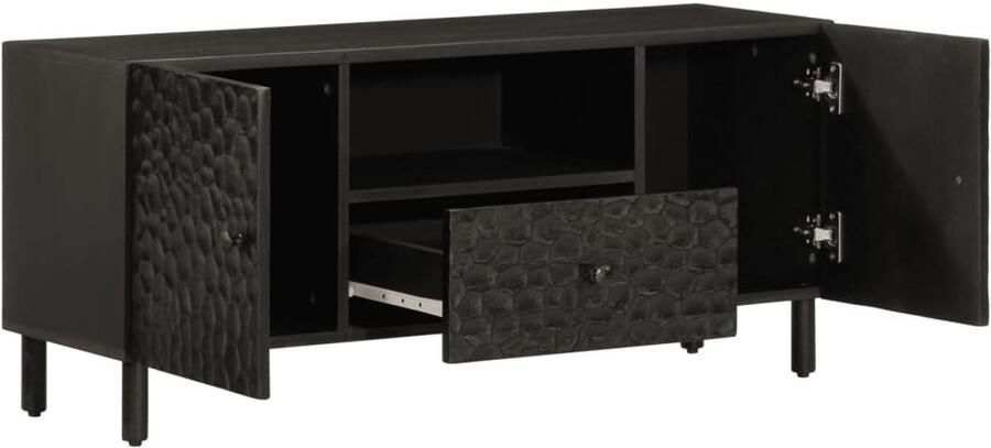 The Living Store Tv-meubel 105x33x46 cm massief mangohout zwart Tv-meubel Mangohout Houten Tv-stand Salontafel Kast - Foto 2