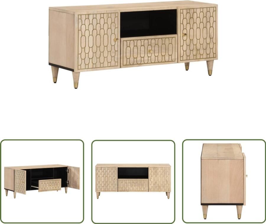 The Living Store Tv-meubel 105x33x46cm massief mangohout TV-meubel Mangohout Vintage Tv Kast Salontafel Woonaccessoires