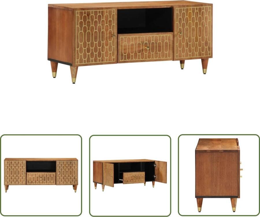 The Living Store Tv-meubel 105x33x46cm massief mangohout Tv-meubel Retro Tv-meubel Mangohouten Tv-meubel Vintage Tv-stand Salontafel