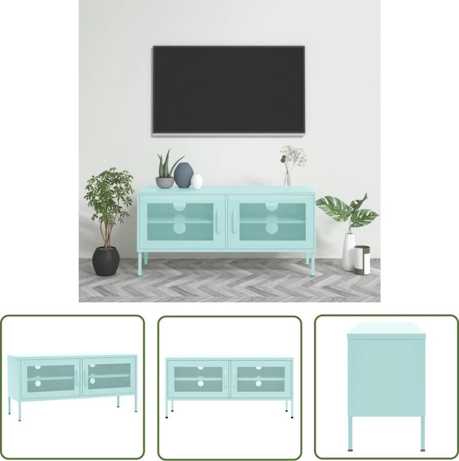 The Living Store TV-meubel Stalen constructie Mint 105x35x50 cm 2 gaasdeuren Tv-meubel Metalen Tv-meubel Groen Tv-meubel Minimalistisch Tv-meubel Livingroom Furniture - Foto 2