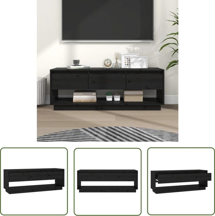 The Living Store Zwevend TV-meubel Zwart 110.5 x 34 x 40 cm Massief grenenhout Tv-meubel Houten Tv-meubel Tv Kast Zwevend Tv-meubel Grenenhout Tv-meubel - Foto 2