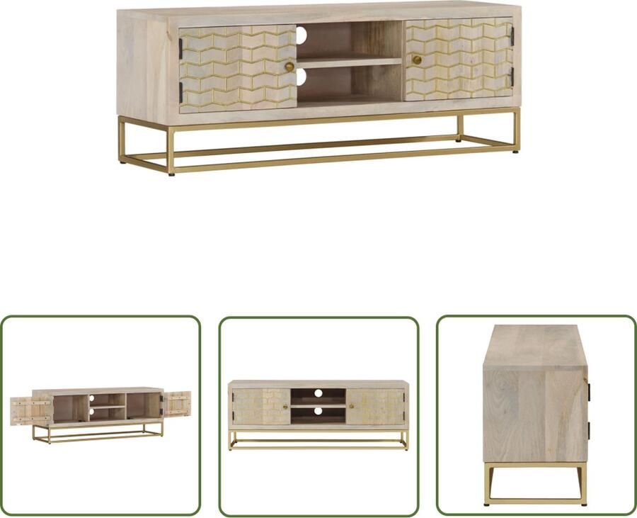 The Living Store Retro TV-meubel Mangohout 110 x 30 x 40 cm Gouden frame Retro Tv-meubel Tv Kast Mangohouten Tv-standaard Vintage Tv-meubel Salontafel - Foto 2