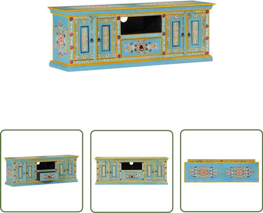 The Living Store Tv-meubel 110x30x40 cm massief mangohout blauw Retro Tv Kast Tv Stand Mangohouten Tv Kast Vintage Tv Kast Blue Furniture - Foto 2