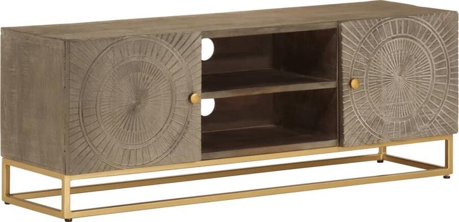 The Living Store Tv-meubel 110x30x40 cm massief ruw mangohout en ijzer Tv-meubel Salontafel Houten Tv-standaard Mango Wood Industrieel Tv-meubel