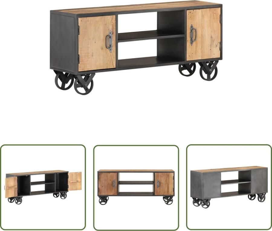 The Living Store Industrieel Televisiemeubel 110 x 30 x 49 cm Massief gerecycled hout en staal Industriele Meubels Vintage Tv Kast Tv Tafel Industrieel Recyceld Hout Meubilair Salontafel Industrieel