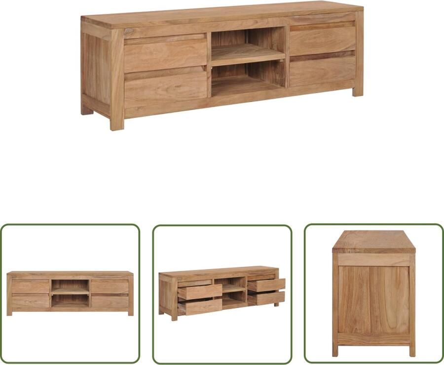 The Living Store Vintage Massief Teakhouten TV-meubel 115 x 30 x 40 cm 4 lades en 2 open vakken Tv-meubel Teak Meubilair Vintage Tv-tafel Salontafel Kamerdecoratie - Foto 2
