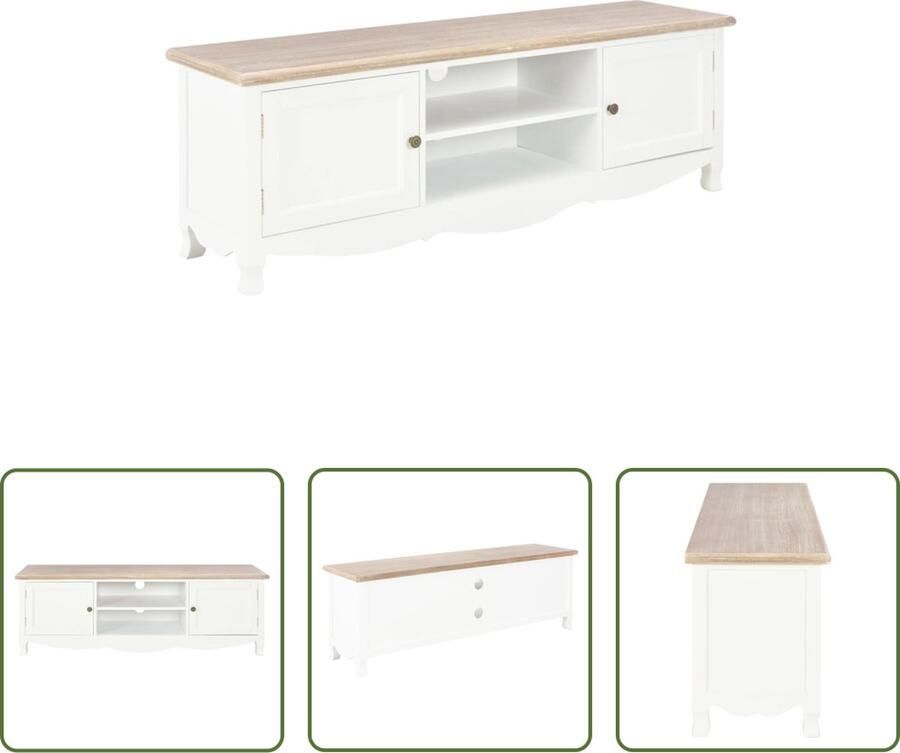 The Living Store TV-meubel uniek paulownia fineer moderne meubels Afmeting- 120 x 30 x 40 cm Ken- wit en - Foto 2