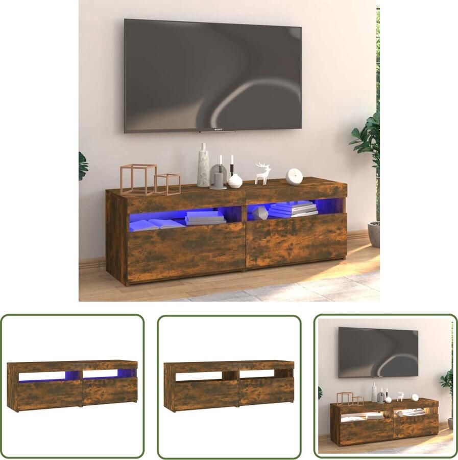 The Living Store TV-meubel Hout 120 x 35 x 40 cm LED-verlichting Gerookt eiken - Foto 2