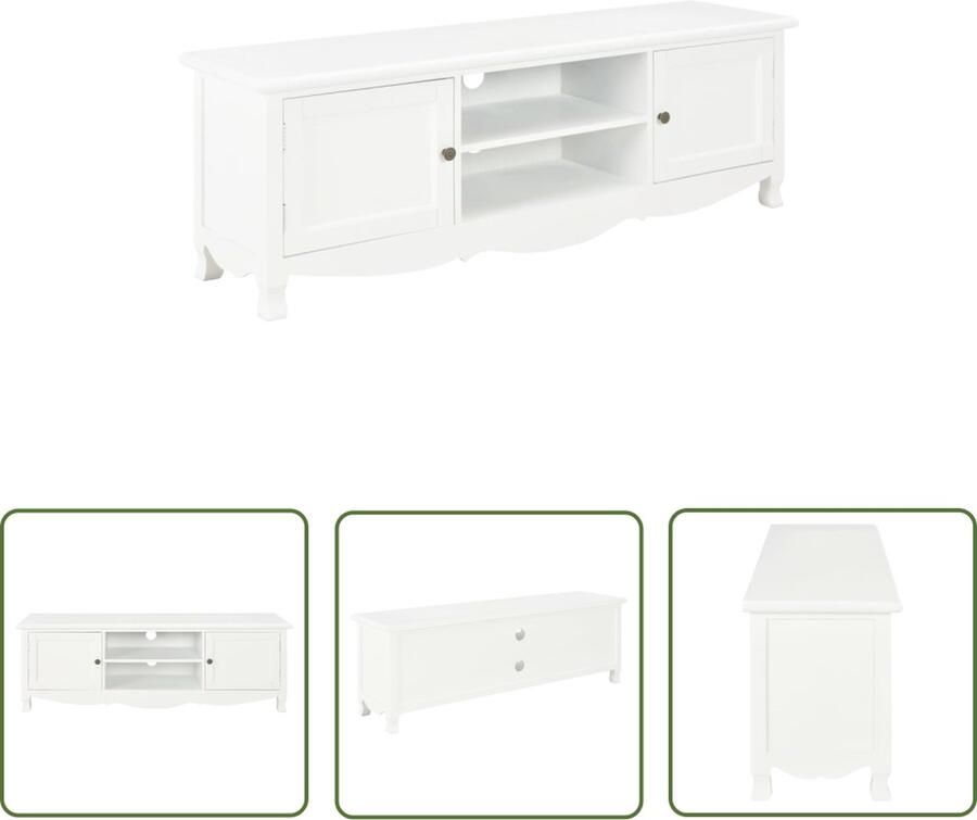 The Living Store TV-meubel Trendy en praktisch Meubels Afmetingen- 120 x 30 x 40 cm Materiaal- grenenhout MDF paulownia fineer Kleur- wit Tv Kast Tv Meubels Salontafel Houten Tv Tafel Wit Tv Meubel - Foto 2