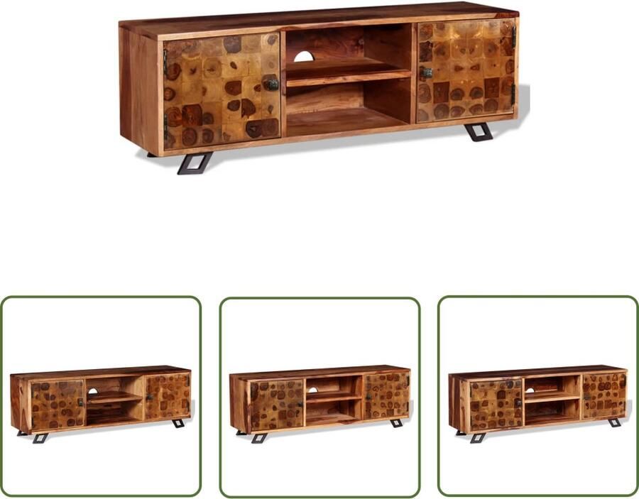 The Living Store Sheeshamhouten TV-kast 120x30x40 cm met 2 kastjes en 2 schappen Tv-kast Sheeshamhouten Meubilair Houten Tv-tafel Vintage Tv-kast Landelijk Tv-meubel - Foto 2