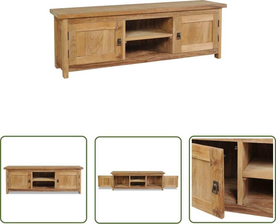 The Living Store Koloniaal Teakhouten TV-meubel 120x30x40 cm Met 2 kastjes en 2 vakken Tv-meubel Teak Houten Meubilair Koloniaalstijl Salontafel Livingroom Furniture - Foto 2
