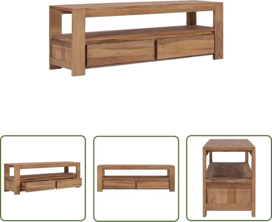 The Living Store TV-meubel Rustiek Teakhout 120x30x40cm Met 2 lades en 1 schap Tv-meubel Teak Meubilair Rustic Design Salontafel Kast