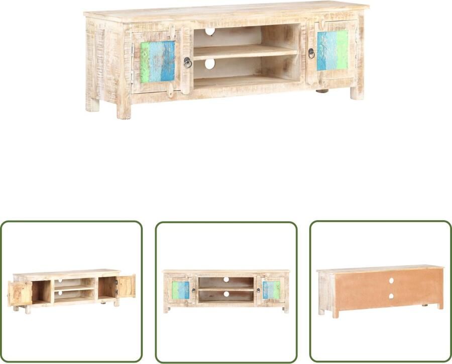 The Living Store TV-meubel Acacia 120x30x40 cm Met bloemontwerp deuren TV-meubel Acacia Houten Meubilair Vintage Tv-stand Mediabox - Foto 2