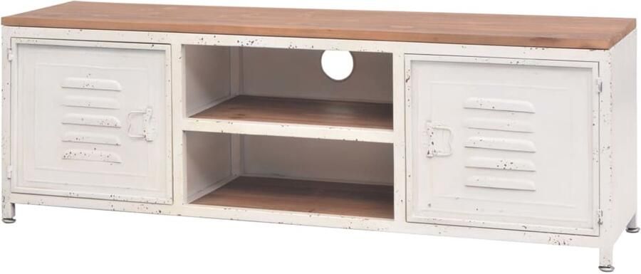 The Living Store Tv-meubel 120x30x40 cm wit Tv-meubel Industrieel Design Metalen Tv-standaard Wit Tv-meubel Salontafel - Foto 2