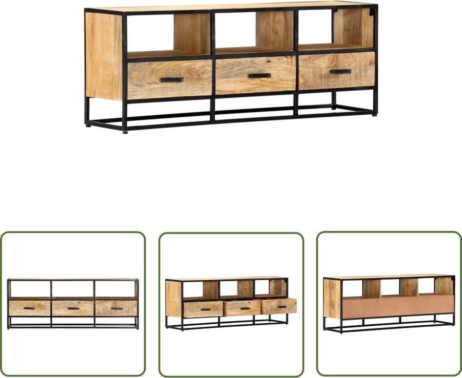 The Living Store Massief Houten TV-meubel 120x30x45 cm mangohout natuurlijke afwerking Tv-meubel Mangohout Meubilair Industrieel Design Vintage Tv-stand Salontafel