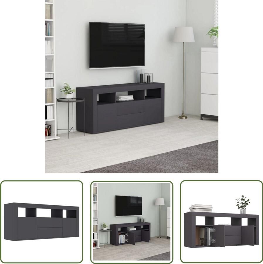 The Living Store Tv-meubel 120x30x50 cm bewerkt hout grijs Tv-meubel Televisie Kast Houten Tv-kast Media Kast Salontafel