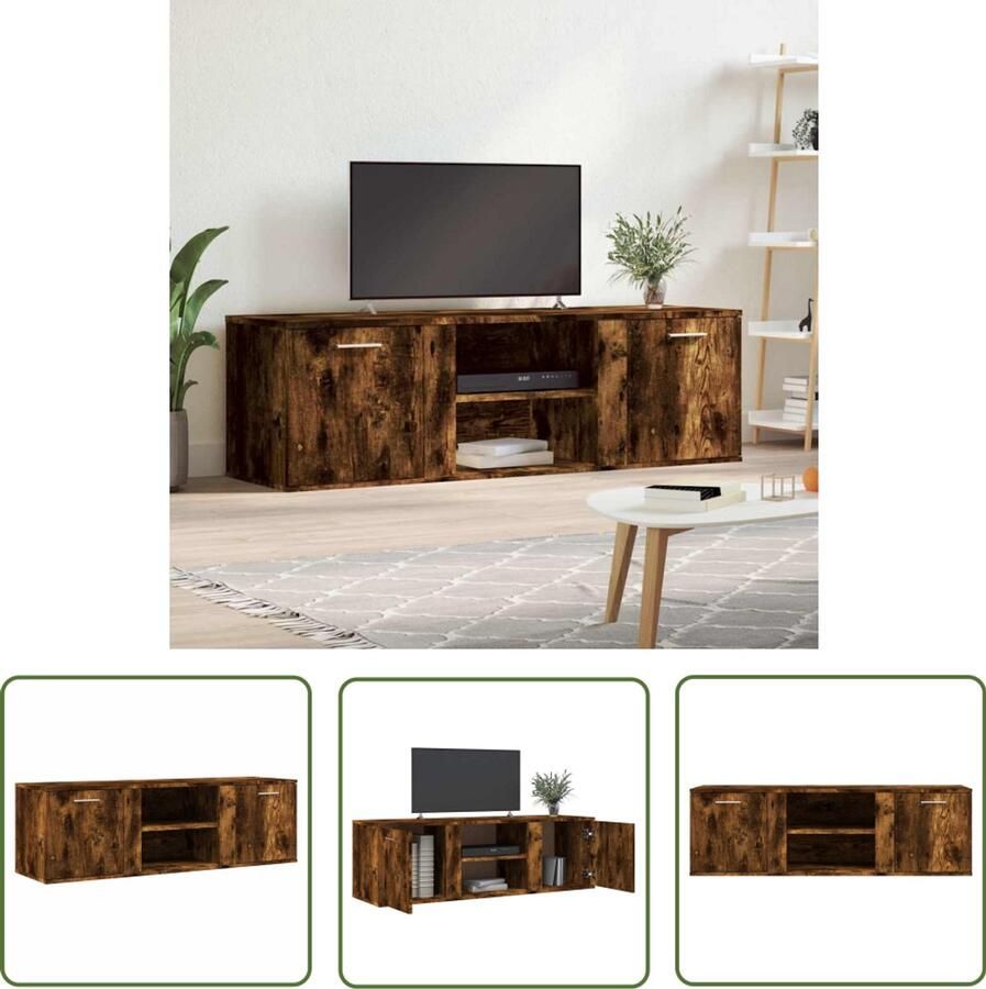 The Living Store Tv-meubel 120x34x37 cm bewerkt hout gerookt eikenkleurig Tv-meubel Houten Tv-meubel Bruine Tv-standaard Livingroom Furniture Salontafel - Foto 2