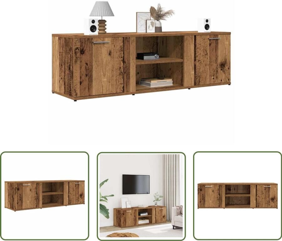 The Living Store Tv-meubel 120x34x37 cm bewerkt hout oud houtkleurig Tv Meubel Houten Tv Kast Salontafel Entertainment Center Opslagoplossing