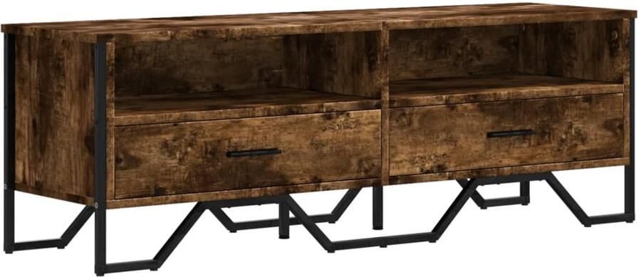 The Living Store Tv-meubel 122x34x41 cm bewerkt hout gerookt eikenkleurig Tv-meubel Modern Tv-meubel Houten Tv-stand Bruine Tv-kast Media Kast - Foto 2