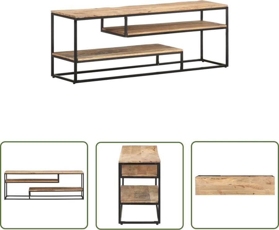 The Living Store TV-meubel IndustriÃle stijl Ruw mangohout 130 x 30 x 45 cm Tv-meubel Industriële Tv-kast Mangohouten Tv-standaard Salontafel Media-opbergruimte