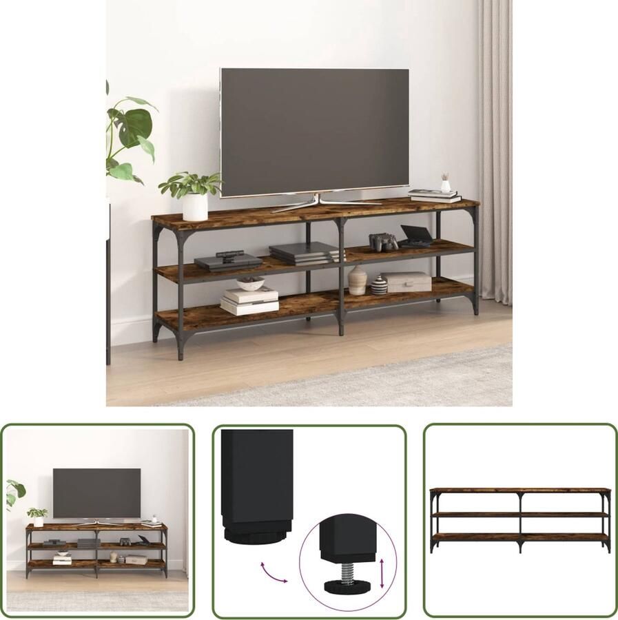 The Living Store Industrieel Tv-meubel 140 x 30 x 50 cm Gerookt Eiken Duurzaam hout en ijzer Tv-meubel Industrieel Tv-meubel Houten Tv-meubel Bruine Tv-meubel Salontafel - Foto 2