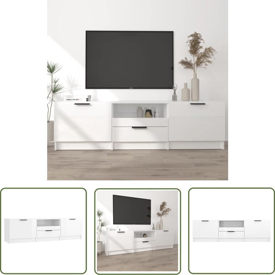 The Living Store TV-meubel Trendy Tv-meubel Afmetingen- 140 x 35 x 40 cm Kleur- Hoogglans wit Tv Kast Tv Meubilair Hifi Kast Media Kast Houten Tv Kast - Foto 2