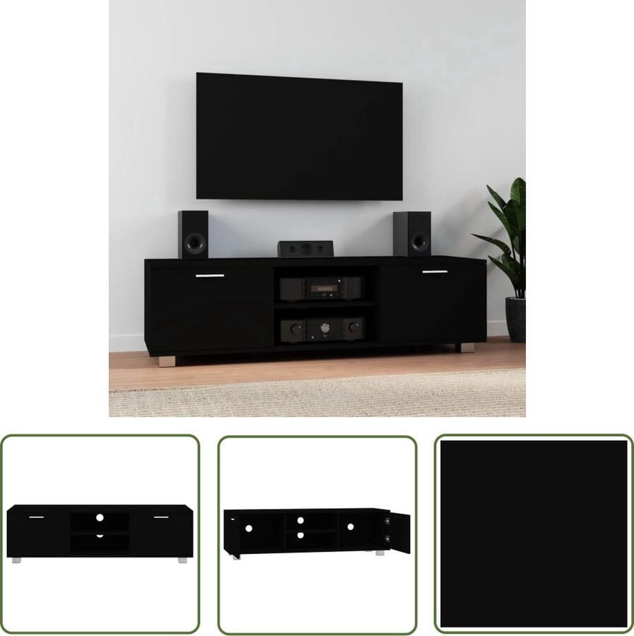 The Living Store Tv-meubel Modern Tv-kast Afmetingen- 140 x 40.5 x 35 cm Kleur- Zwart Tv Kast Tv Meubilair Mediabox Entertainment Center Houten Tv Stand